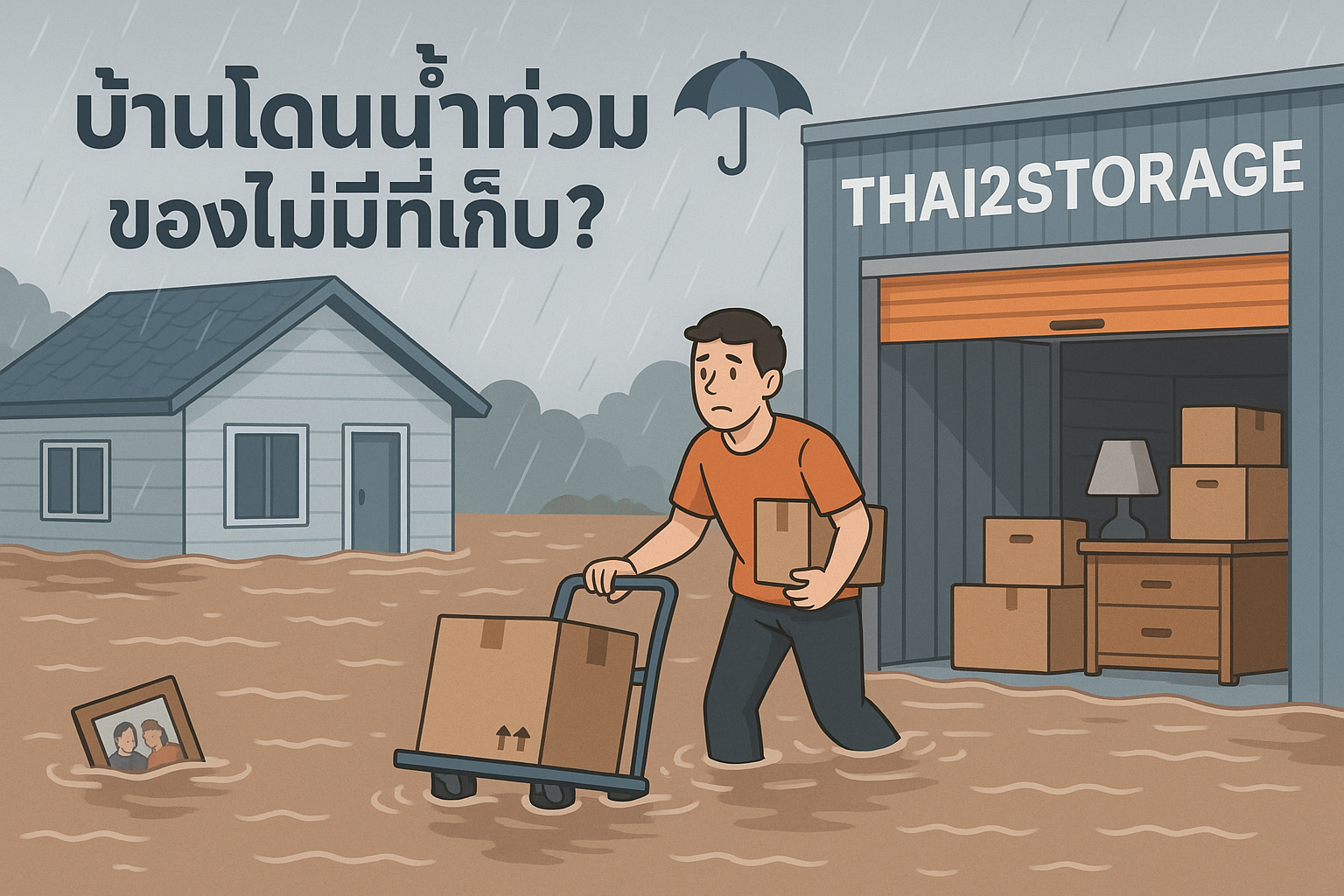 น้ำท่วมไม่มีที่เก็บของ Thai2Storage รับฝากของกันน้ำ ปลอดภัย 24 ชั่วโมง